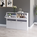 HOMCOM Flip Down Shoe Storage Multi Cabinet Wooden Shoe Shelf Rack Entryway 4 Drawer Organizer Free Standing Unit White