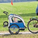 Aosom 2-in-1 Foldable Double Baby Bike Trailer Child Carrier Stroller, Blue