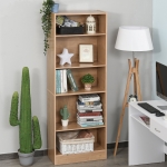 HOMCOM 5-Tier Bookcase Storage Cupboard with Adjustable Shelves Display Unit for Living Room, Office, Nature Wood