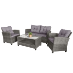 Outsunny 4 Pieces Patio Furniture Sets Rattan Wicker Chair w/ Table Outdoor Conversation Set with Cushion for Backyard Porch Garden Poolside and Deck, Onyx