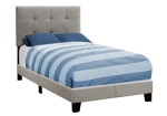 Monarch Twin Size Contemporary Upholstered Bed Frame with Tufted Headboard and Wood Legs - Grey Linen Look