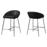 Monarch 2 Piece Modern PU Leather Padded Seat Chrome Legged Counter Height Barstool Chair Set - Black