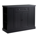 HOMCOM Fluted-Style Wooden Kitchen Island, Storage Cabinet w/ Drawer, Open Shelving, and Interior Shelving for Dining Room, Black