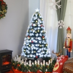 HOMCOM 4ft Tall Artificial Tree White Fiber LED Pre-Lit Christmas Decoration Green