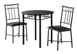 Monarch 3 Piece 30" Round Metal Framed Table and Chairs Dining Set - Black