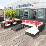 Outsunny 9pc Rattan Wicker Furniture Lounger Set w/ Cushions