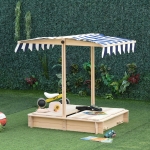 Outsunny Kids Wooden Sandbox, Play Station for Children Outdoor, with Adjustable Canopy Shade, Seats, for Backyard, Beach, 47" x 47" x 47", Natural(c-2)