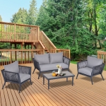 Outsunny 4 PCs PE Rattan Wicker Sofa Set Outdoor Conservatory Furniture Lawn Patio Coffee Table w/ Cushion Light Grey