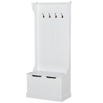 HOMCOM 3-In-1 Entryway Hall Tree with Storage Cabinet Seat Coat Hanger Sturdy Simple White