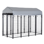 PawHut 96" x 46" Outdoor Galvanized Metal Dog Kennel Playpen with UV and Water Resistant Tarp Cover