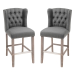 HOMCOM Counter Height Bar Stools Set of 2, Upholstered 26.75" Seat Height Barstools, Breakfast Chairs with Nailhead-Trim & Tufted Back, Wood Legs, Deep Grey