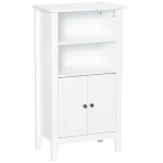 kleankin Bathroom Cabinet Organizer with 2-Tier Open Shelves, Double Door Enclosed Storage and Elevated Base, White
