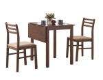 Monarch 3 Piece 30" Square Wooden Drop Leaf Table and Chairs Dining Set - Walnut Brown / Beige