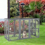PawHut Cat Cage Indoor Outdoor Wooden Enclosure Pet House Small Animal Cage Hutch Suitable for Rabbit, Dogs, Kitten, Crate Kennel with Waterproof Roof, Multi-Level Platforms, Lock, Grey(c-4)