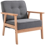 HOMCOM Mid-Century Accent Chair Modern Fabric Upholstered Tufted Back Lounge Chair - Grey