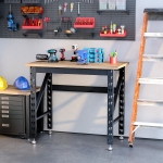 HOMCOM 45" Workbench, Solid Wood Tabletop Workstation, Work Table with Four Adjustable Foot Pads, Weight Capacity 1100 Lbs
