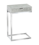 Monarch 25" Contemporary Polished Chrome Metal Frame C-Shaped Side Accent Table with Storage Drawer - Grey Cement-Look Finish