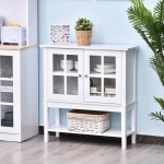HOMCOM Modern Sideboard Buffet Cabinet Wood Console Table with Glass Doors Kitchen Dining Room Furniture White(c-2)