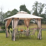 Outsunny 10’x10’ Gazebo Canopy Garden Shade Outdoor Waterproof Patio Awning Proof with Metal Frame and Curtains