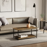 HOMCOM Rustic Coffee Table 39 Inches Industrial Style Center Table with Storage Shelves Steel Frame for Living Room Rustic Brown