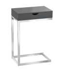Monarch 24" Contemporary Chrome Metal Base C-Shaped Side Accent Table with Storage Drawer - Glossy Grey Finish