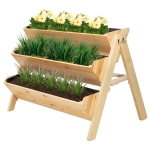 Outsunny 47" x 27" x 32" Raised Garden Bed 3-Level Wooden Plant Stand with Hooks & Clapboard for Tools