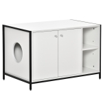 PawHut Cat Litter Box Enclosure Hidden Adjustable Cat Furniture with Damping Hinge, White