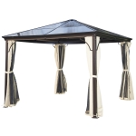 Outsunny 10' x 10' Metal Gazebo, Steel and Polycarbonate Hardtop Canopy Cover with Mesh Net Curtains