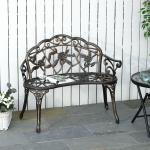 Outsunny 40" Cast Aluminum Antique Rose Style Outdoor Patio Garden Park Bench, Accented Lawn Front Porch Path Yard Bronze Decor Deck Furniture for 2 Person Seat Bronze