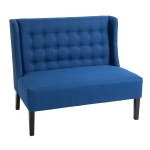 HOMCOM Wingback Double Sofa Linen Fabric Upholstery Button Tufted Loveseat Armless Couch Modern Contemporary Living Room Settee with Wood Legs, Blue