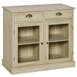 HOMCOM Rustic Farmhouse Sideboard, Buffet Cabinet with 2 Glass Doors, Adjustable Shelves and 2 Drawers for Kitchen, Living Room, Oak