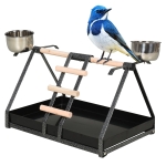 PawHut Bird PlayStand with Wooden Perch Ladder Feeding Cups for Macaw Parrot Conure Black