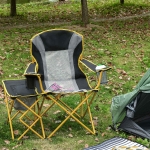 Outsunny Lightweight Camping Folding Chair Portable Fishing Seat w/ Carry Bag, Cup Holder & Side Table for Travel, Beach, Picnic, Hiking, Black & Yellow
