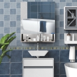 kleankin Wall Mount Bathroom Mirror Cabinet with Shelves Storage Organizer Stainless Steel Double Doors(c-4)