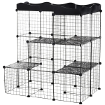 PawHut Pet Playpen DIY Small Animal Cage Fence with Door Ramp Accessories Indoor Outdoor for Cats, Pet Mink, Black