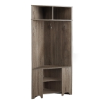 Monarch 67" Transitional Design Wood Grain-Look 4-Hook Coat Rack Corner Hall Tree Storage Shelf Bench - Dark Taupe Finish