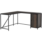 HOMCOM L-Shaped Computer Corner Desk with Storage Cabinet, Adjustable Shelf, Large Tabletop and Black Steel Frame - Brown