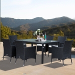 Outsunny 7pcs Outdoor Rattan Dining Set Wicker Furniture Cushioned Seat 6 Armchair 1 Glass Table Garden Patio All Weather Sectional Set