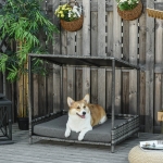 Outsunny PawHut Elevated Rattan Dog Bed Pet Home Indoor Outdoor Wicker Dog Cot Dog House Pet Furniture Sofa Bed with Padded Cushion and Roof Shelter Grey(c-4)