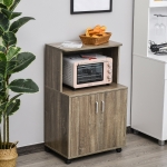 HOMCOM Microwave Cart on Wheels Utility Trolley Storage Sideboard Bookcase with 2-door Cabinet, Grey