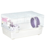 PawHut 2 Tier Hamster Cage Gerbil Haven w/ Excise Wheel, Water Bottle, Hut, White