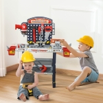 Qaba 55 PCS Kids Workbench and Construction Toy, Toddler Tool Workshop, STEM Educational Pretend Play, w/ Shelf Storage Box, Gift for Boys & Girls, Aged 3-6 Years Old