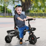 Qaba Baby Tricycle 4 In 1 Push Stroll w/ Reversible Angle Adjustable Seat Removable Handle Canopy Handrail Belt Storage Footrest Brake Clutch for 1-5 Years Old Black