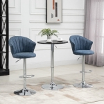 HOMCOM Bar Stool Set of 2 Adjustable Height PU Leather Upholstered Swivel Counter Chairs with Backrest, Footrest, Blue