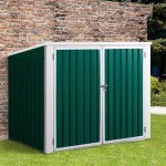 Outsunny Steel Garden Garbage Can Storage Shed Double Door & Lid Dustbin for 2 Trash Cans
