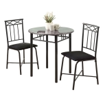 Monarch 3-Piece Modern 30" Round Marble-Look Top Metal Frame Table and Padded Chairs Dining Bistro Set - Grey Finish