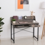 HOMCOM Rectangle Computer Desk with Display Shelves Drawers Home Office Table Workstation Natural Wood Grain(c-1)