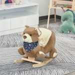 Qaba Kids Ride-On Rocking Horse Toy Bear Style Rocker with Fun Music & Soft Plush Fabric for Children 18-36 Months