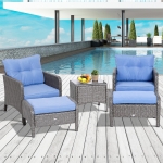 Outsunny 5pcs Patio Rattan Furniture Set Tea Table Footstool w/ Cushion