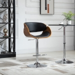 HOMCOM Modern Style Adjustable Bar Chair, PU Leather Swivel Bar Stool with Back, Footrest for Kitchen, Home Bar, Counter, Coffee Shop, Black and Walnut